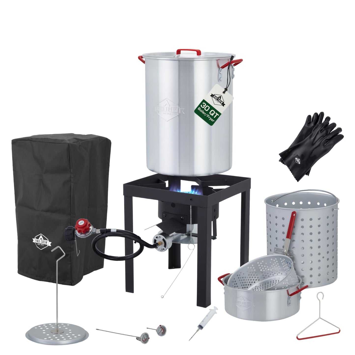 Hike Crew 14-Piece Outdoor Turkey Fryer Kit W/30Qt Boiler Pot, 10Qt Turkey Fryer Pot, Stand & More