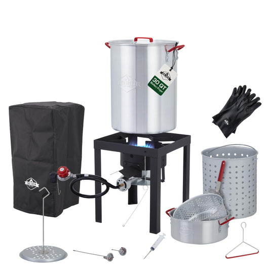 Hike Crew 14-Piece Outdoor Turkey Fryer Kit W/30Qt Boiler Pot, 10Qt Turkey Fryer Pot, Stand & More