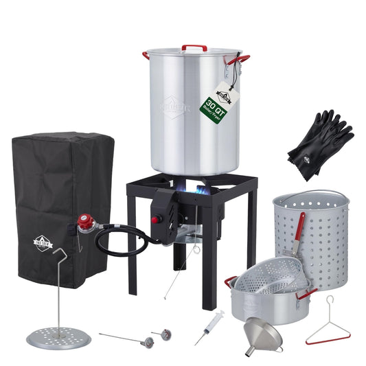 Hike Crew 15-Piece 50,000 BTU Outdoor Propane Turkey Fryer Kit with Igniter, 30qt & 10qt Pots & More