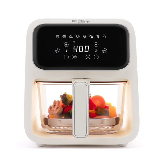 Holstein Housewares 4.2 QT Digital Air Fryer Glass Basket, Off-White - Touchscreen, Preheat & Warm