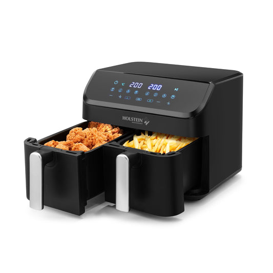 Holstein Housewares 9.5 QT Dual Basket Digital Air Fryer, Black - with 9 preset cooking functions, LED display and 30 minute auto-shut off timer