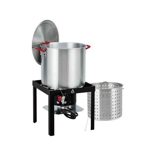 Home 60Qt Seafood Boil Pot, 11,0000 BTU Aluminum Outdoor Seafood Boil Kit, Seafood Boil Pot with Strainer Basket, Propane Stove Burner for Outdoor Cooking Seafood Shrimp, Crab, Crawfish