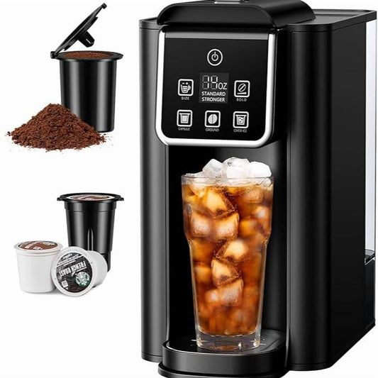 Hot & Iced Coffee Maker, Single Serve Coffee Maker for K Cup and Grounds, 6-14 Oz Brew Sizes, 50 Oz Removable Water Tank, One Cup Coffee Machine