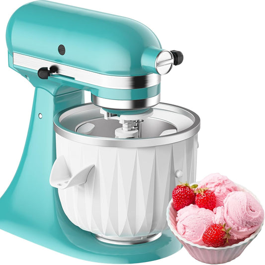 Ice Cream Maker Attachment for Stand Mixer, Compatible with 4.5 Qt and Larger Stand Mixer,2 Quart Frozen Yogurt Ice Cream & Sorbet Gelato Maker Attachment by Coolcook