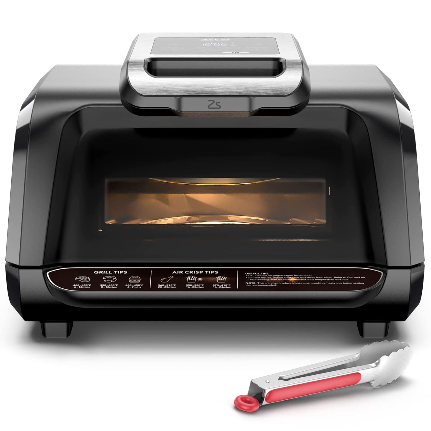 Indoor Grill Air Fryer Combo with See-Through Window, 7-in-1 Smokeless Electric Air Grill up to 450F, 1750W Contact Grill with Non-Stick Removable Plates, Even Heat, Silicon Tongs as Gift, 4Qt