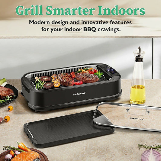 Techwood 1500W Portable Nonstick Grill & Griddle Set with 6-Level Heat Control