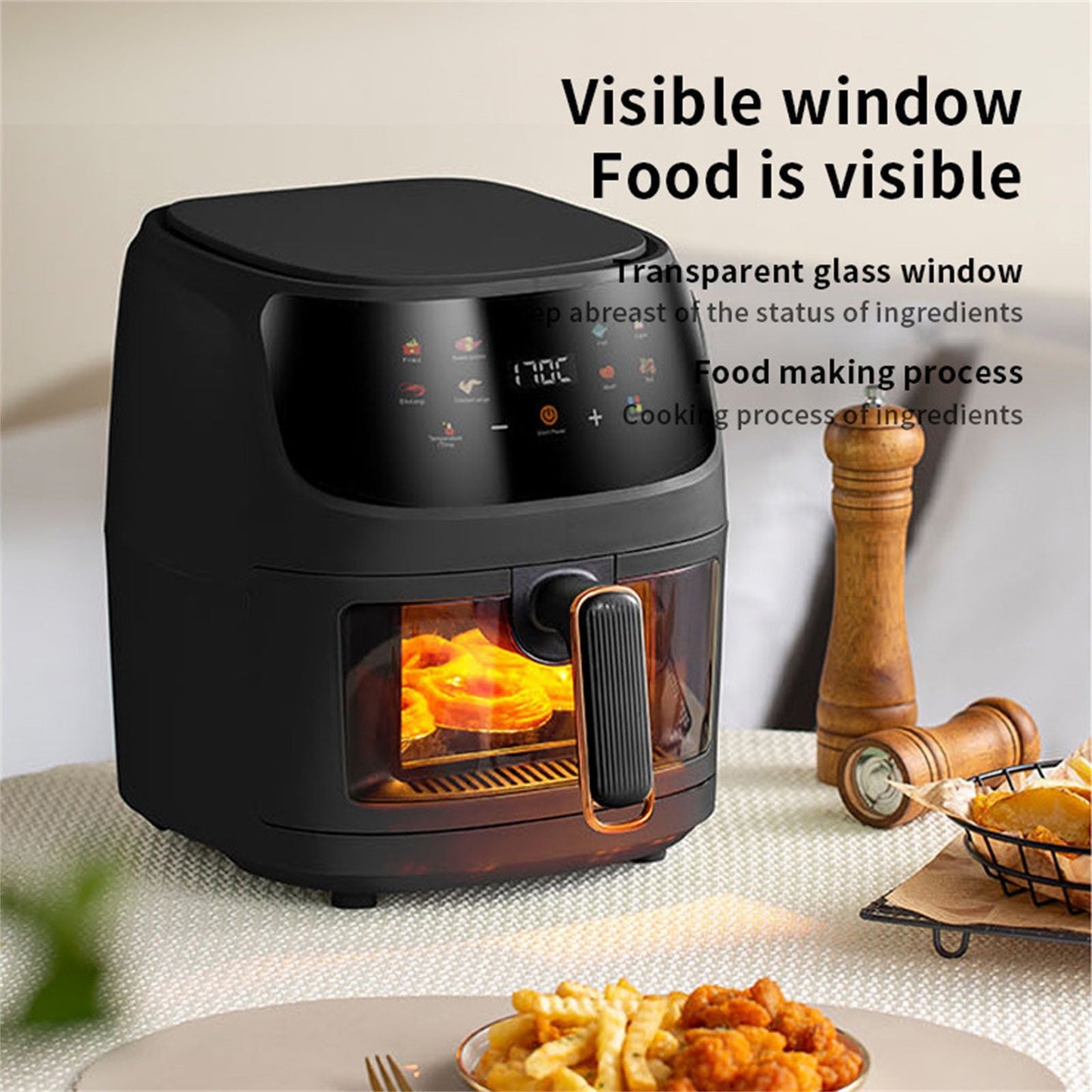 Intelligent Air Fryer, Large Capacity Airss Fryer With Viewing Window And Touch Screen,Quick And Easy Meals, Easy To Clean,Oil-Free And Healthier,Screen Touch Air Fryer