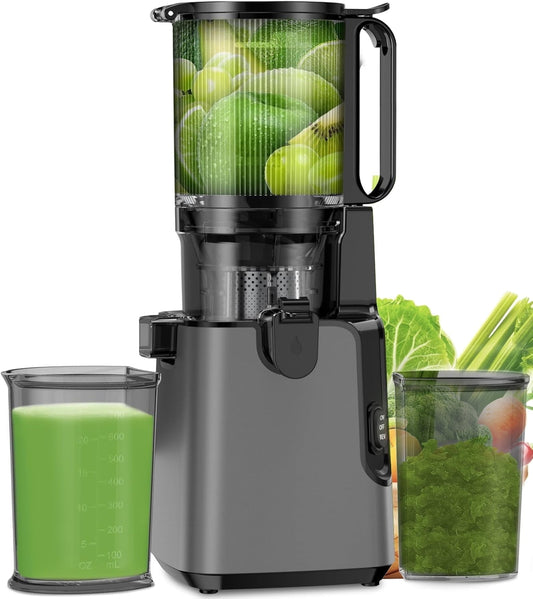 Aumpkin Juicer Machines with 5.8" Large Feed Chute, Cold Press Juicer For Whole Vegetables and Fruits, 400W Professional Slow Masticating juicer Easy to Clean for Batch Juicing (Titanium Gray)