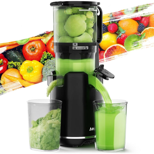 Aeitto Cold Press Juicer, Masticating Juicer Machines with 5.3" Large Feed Chute