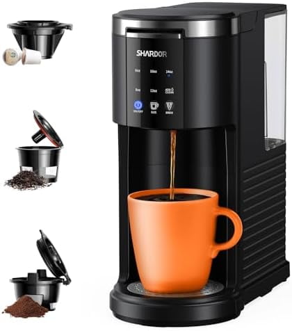 K Cup Coffee Maker Compatible with Ground Coffee & Teas, Single Serve Coffee Machine, 6–14oz Adjustable Brew Sizes, 40oz Detachable Water Reservoir, Descale Settings, Black