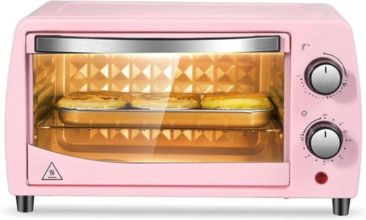 KASGMU  10L Mini Toaster Oven (Pink) – Bake Bread, Grill Pizza & More with Built-In Timer (Space-Saving Design)