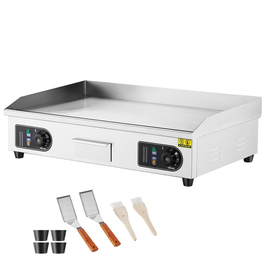 KFFKFF 30" Professional Electric Griddle, 2800W Tabletop Flat Grill, Temperature Range 122℉-572 ℉, Dimensions 28.74 x 15.75 x 0.39in, Stainless Steel Grill Including 2 Shovels and 2 Brushes