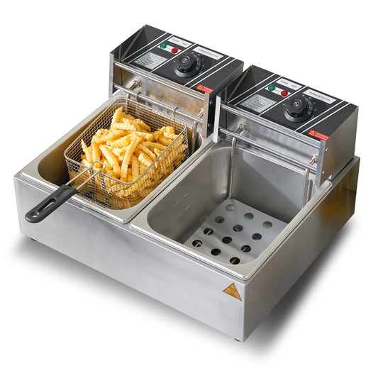 KFFKFF 5000W 2-Basket Commercial Electric Deep Fryer, Stainless Steel