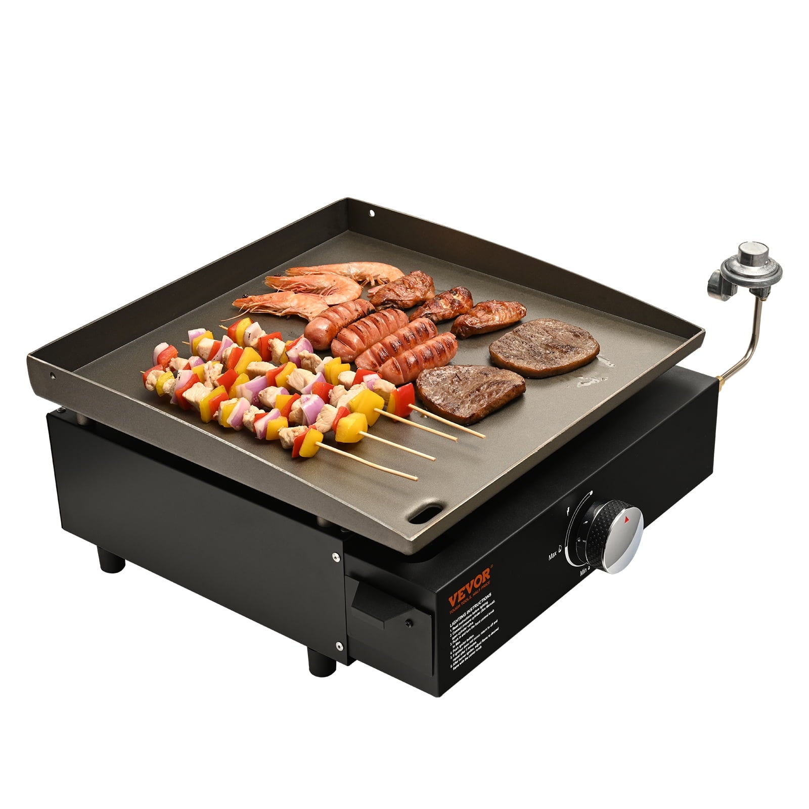 KFFKFF Countertop Commercial Gas Griddle 18.7" Heavy Duty Manual Flat Top Griddle, 1-Burners Flat Top Grill Hot Plate Restaurant 22,000 BTU