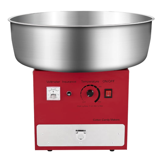 KFFKFF Electric Cotton Candy Machine, 1000W Commercial Floss Maker with 20.5 in Stainless Steel Bowl, Sugar Scoop, and Storage Drawer, Ideal for Home Use, Kids' Parties, and Family Gatherings, Red