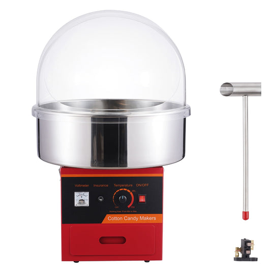 KFFKFF Electric Cotton Candy Maker, 1000W for Sweet Treats, Includes Protective Cover, Stainless Bowl, Sugar Spoon, Storage Drawer, Ideal for Children's Birthdays, Family Gatherings, Red