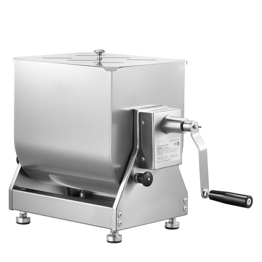 KFFKFF Hand-Operated Meat Blender, 30L Angled Container for Meat Preparation (Max 15LBS Meat Capacity), Metallic Meat Blending Device, Sausage Mixing Apparatus with Cover Handle and Gear Diminisher