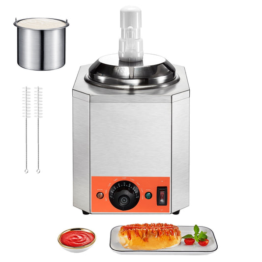 KFFKFF Powered Cheese Distributor with Pump, 2.3 Qt Professional Hot Chocolate Heater, Plastic Pump Distributor, 86-230℉ Temp Modifiable Nacho Cheese Sauce Heater