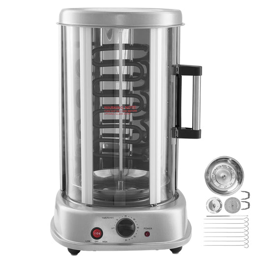 KFFKFF Rotisserie Grill, Upright Chicken Shawarma Cooking Device for Countertop, Electrically Powered Stainless Steel Broiler, Gyro Oven and Doner Kebab Maker, Suitable for Domestic