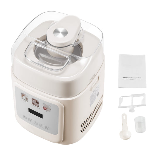 KFFKFF Upright Automatic Ice Cream Maker with Built-in Compressor, 1 Quart Gelato and Frozen Yogurt Machine, 4 Modes Electric Sorbet Maker, Home Compressor Ice Cream Machine