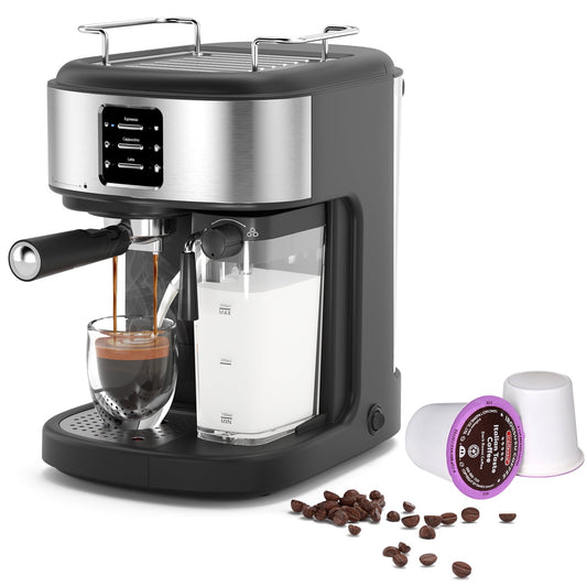 KNDKO 20 Bar Expresso Machines, Coffee Maker with Automatic Milk Frother, 57oz Removable Water Tank, Ground Coffee or Coffee Capsules?Espresso/Cappuccino/Latte/Mocha for Home