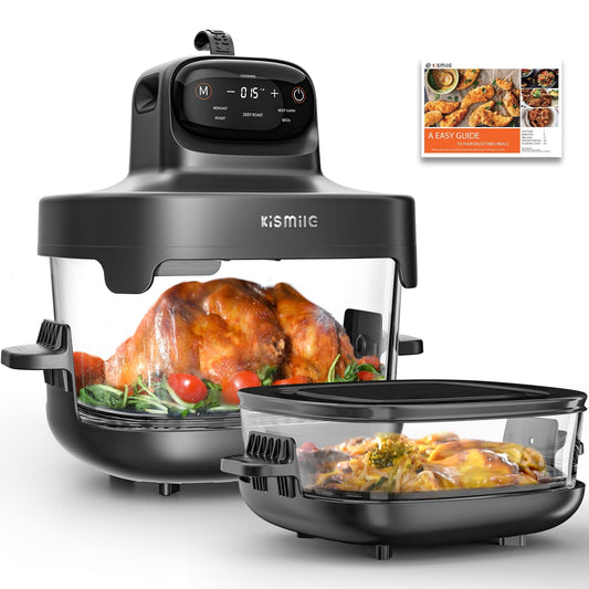 Kismile 5-in-1 Portable Glass Air Fryer with 360° Visualization, 2 Sizes 2.6QT/4.7QT with Lids, 1500W, Refrigerator&Dishwasher Safe