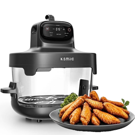 Kismile 5-in-1 Portable Air Fryer 2.6QT/4.7QT with 360° Visualization, Digital Touchscreen, Freezer & Dishwasher Safe, Grey