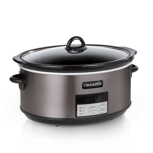 Large 8-Quart Programmable Slow Cooker with Auto Warm Setting Black Stainless Steel Includes Cookbook (Pack of 1)