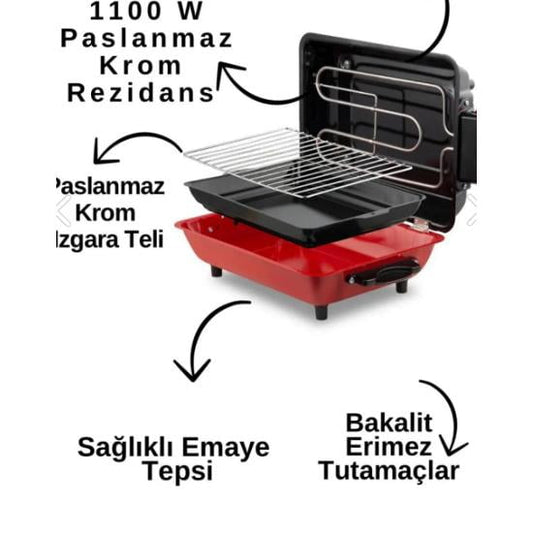 Large Size 40x30 cm Electric Grill Barbecue Grill Kebab Maker Fish Enamel Body + Enamel Tray