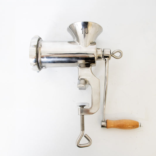 Lehman's Clamp-Down Meat Grinder #10, Manual Hand-Cranked Stainless Steel Meat Grinder for Home Use, Easy to Clean and Store