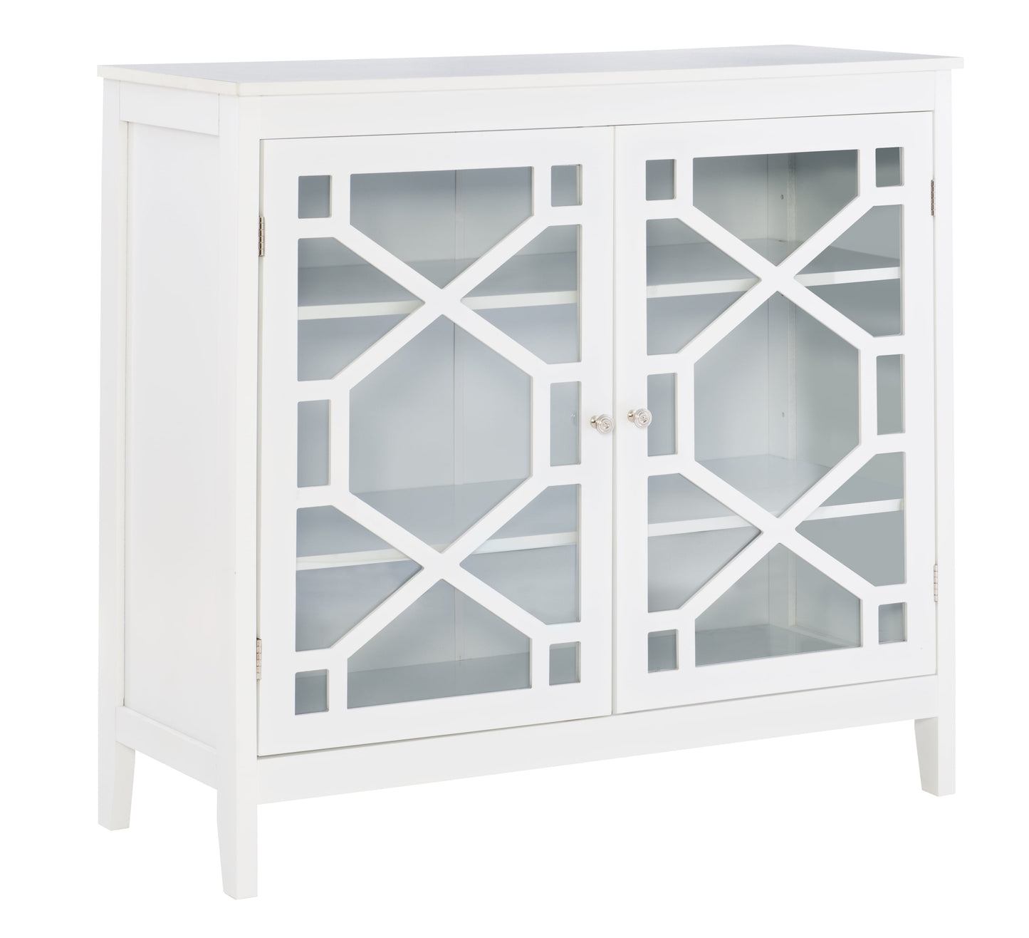 Linon Campbell 2-Door Glass Front Cabinet with 3 Shelves, White Finish