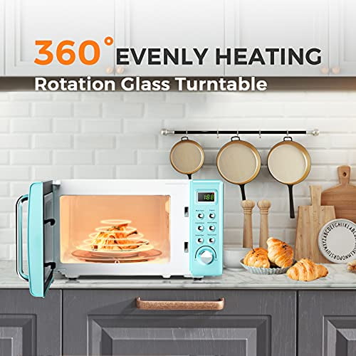 MAT EXPERT 0.7 Cu.ft Compact Microwave Oven, Digital Timing & Child Lock, Small Microwave w/Glass Turntable & 6 Preset Buttons, Delayed Start Function, 700W Mini Microwave w/5 Micro Power (Green)