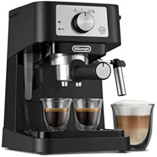 Manual Espresso Machine & Cappuccino Maker - 15 Bar Pump with Milk Frother, EC260BK Black/Stainless - Compact Design for Home Barista