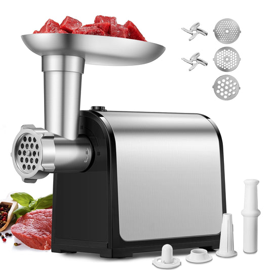 Meat Grinder Electric, Stainless Steel Compact Sausage Stuffer, 3 Grinding Plates & 2 Blades
