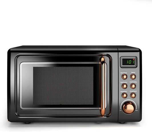 Microwave Oven,Safeplus 0.7Cu.ft, Countertop 700W Microwaves with Cold Rolled Steel Plate 5 Micro Power Defrost & Auto Cooking Function LED Display Glass Turntable and Viewing Window Child Lock