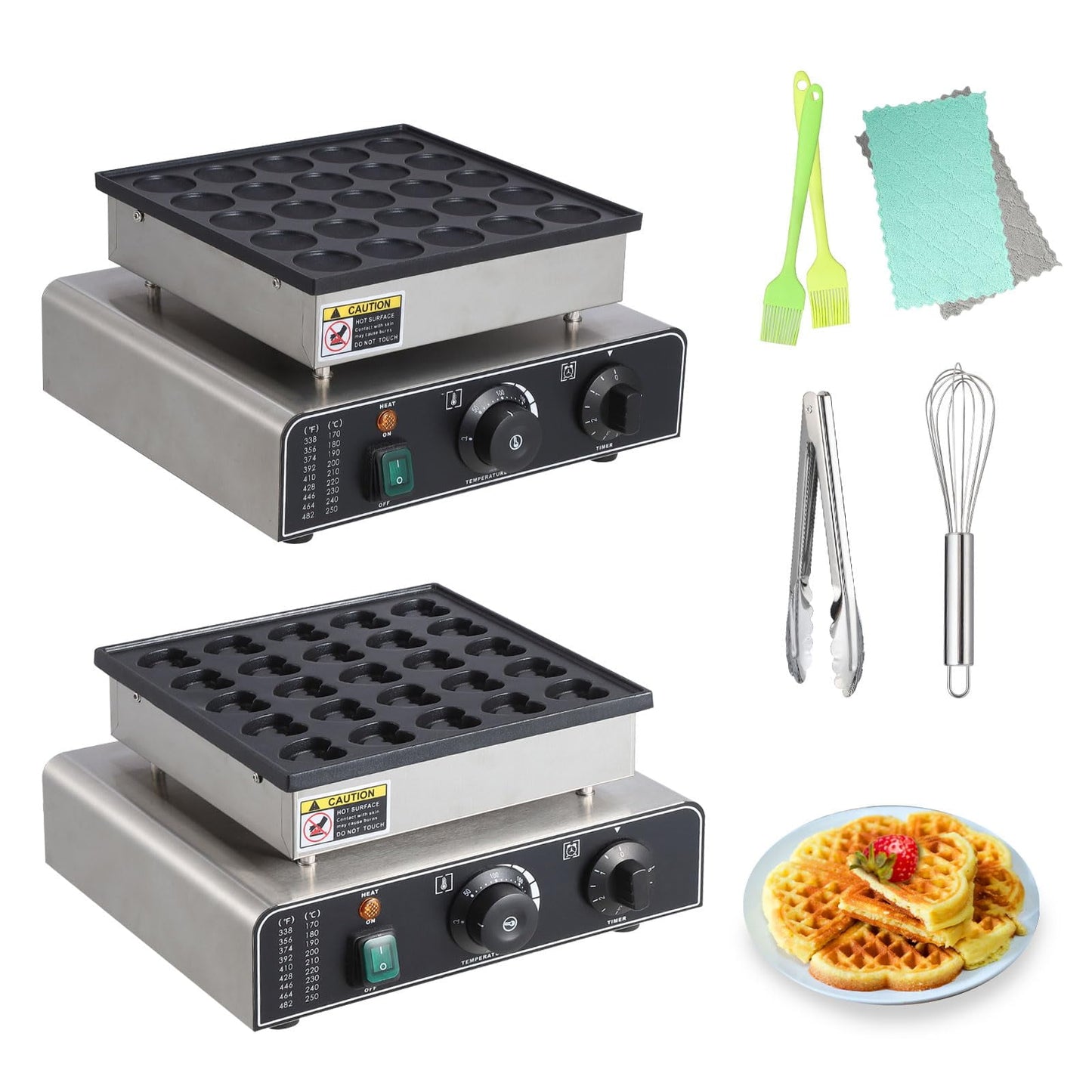 Mini Muffin Maker, Commercial Non-Stick Pancake Maker  ,50 Hole Stainless Steel Electric Muffin Maker with 50-300°C Temperature and Time Control, for Home and Restaurant