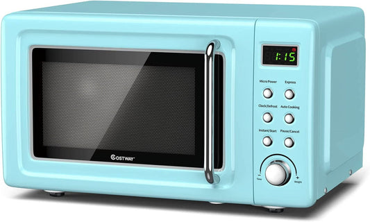 Moccha Compact Retro Microwave Oven, 0.7Cu.ft, 700-Watt Countertop Microwave Ovens w/5 Micro Power, Delayed Start Function, LED Display, Child Lock (White)