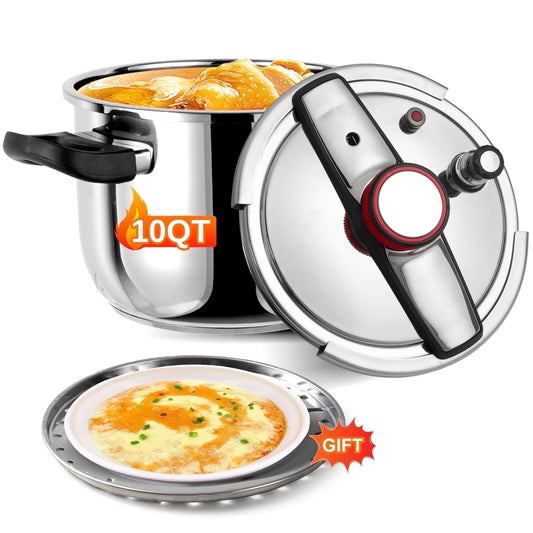 NYTRX 18/8 Stainess Pressure Cooker 10 QT,  Food-Grade Olla De Presion, Steam Included