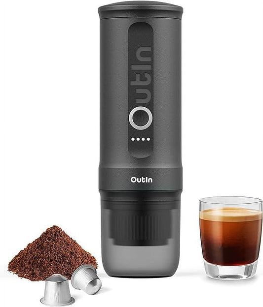 Nano Portable Electric Espresso Machine: 20 Bar, 3-4 Min Self-Heating, Mini 12V/24V Car Coffee Maker with NS Capsule & Ground Options - Ideal for Camping, Travel, RV, Hiking, Office (Space Grey)