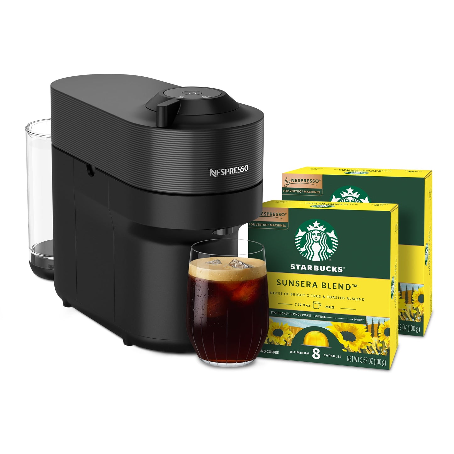 Nespresso Bundle, Vertuo Line POP Machine and Starbucks Sunsera Coffee Capsules, 16 Count