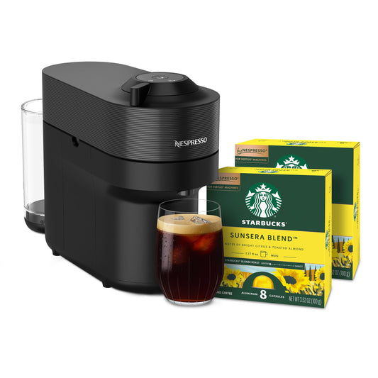 Nespresso Bundle, Vertuo Line POP Machine and Starbucks Sunsera Coffee Capsules, 16 Count