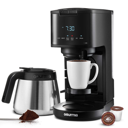 New Gourmia Single Serve + 12 Cup Drip Coffee Maker, Thermal Carafe