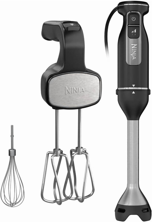 Ninja Foodi Power Mixer System, Black Hand Blender and Hand Mixer Combo with Whisk and Beaters, Variable Speed Control (CI100)