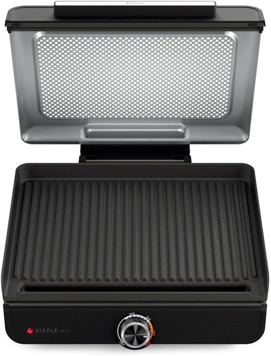 Ninja Sizzle Indoor Grill GR100, Smokeless Countertop Electric Grill, 500°F High-Heat, 14” Nonstick Grill Plate, Even Edge-to-Edge Cooking, Easy Cleanup