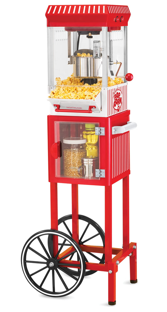 Nostalgia 2.5 oz Popcorn and Concession Cart, Makes 10 Cups, 45 in Tall, Red, KPM200CART