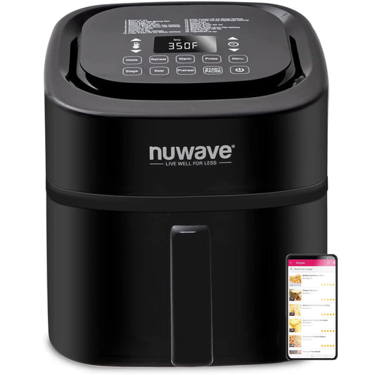 NuWave Brio 6-Qt Air Fryer, Black - 1500W, Digital Display, Non-Stick Basket