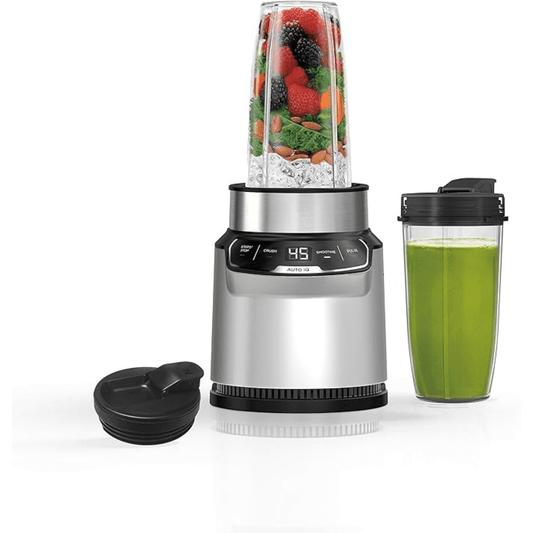 Nutri Pro, Personal Blender, For-Smoothies, Salsa, Shakes, and Frozen Drinks, Includes 2 Smoothie Cups, + Lids, Crushes Ice, Fruit, and Veggies, Single Serve Blender, Silver, BN401