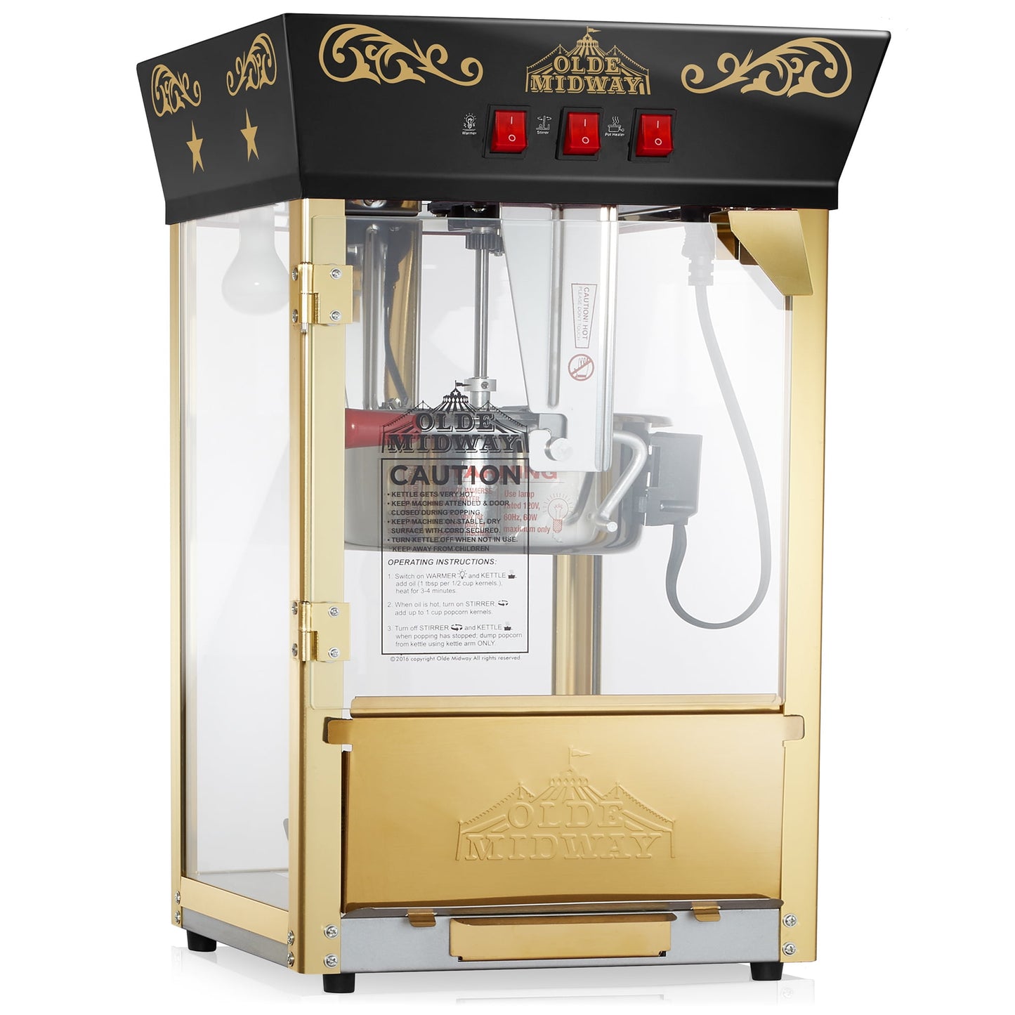 Olde Midway Movie Theater-Style Popcorn Machine with 10 oz Kettle, Red