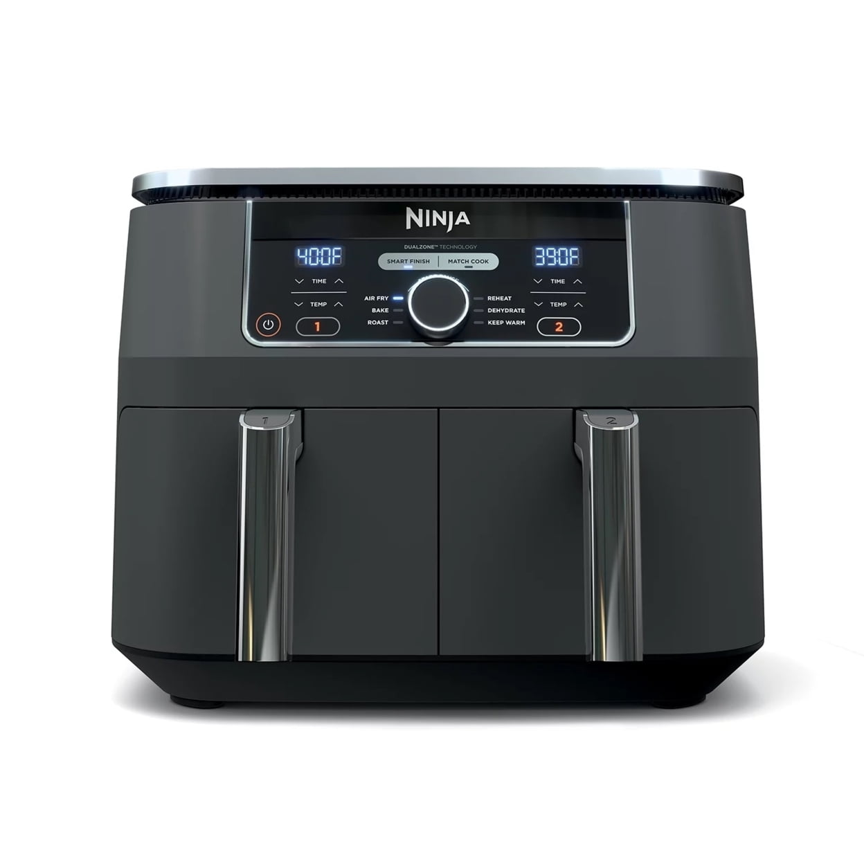 Open Box Ninja Foodi 8 qt 2-Basket Air Fryer, Black - DualZone Technology, Smart Finish