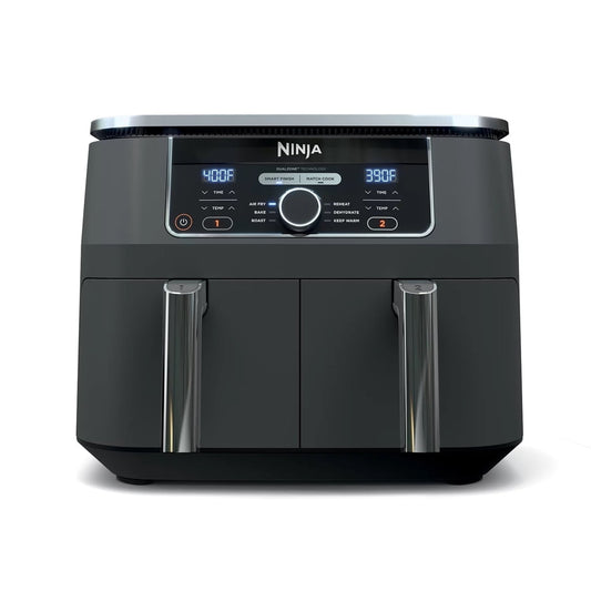 Open Box Ninja Foodi 8 qt 2-Basket Air Fryer, Black - DualZone Technology, Smart Finish